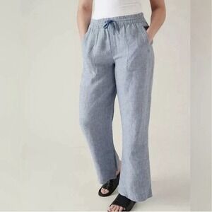 Athleta Retreat Linen High Rise Wide Leg Pants Chambray Blue Size 6